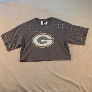 Green Bay Packers Gameday Couture Womens Crop Top Studded  Graphic Tee Green NWT
